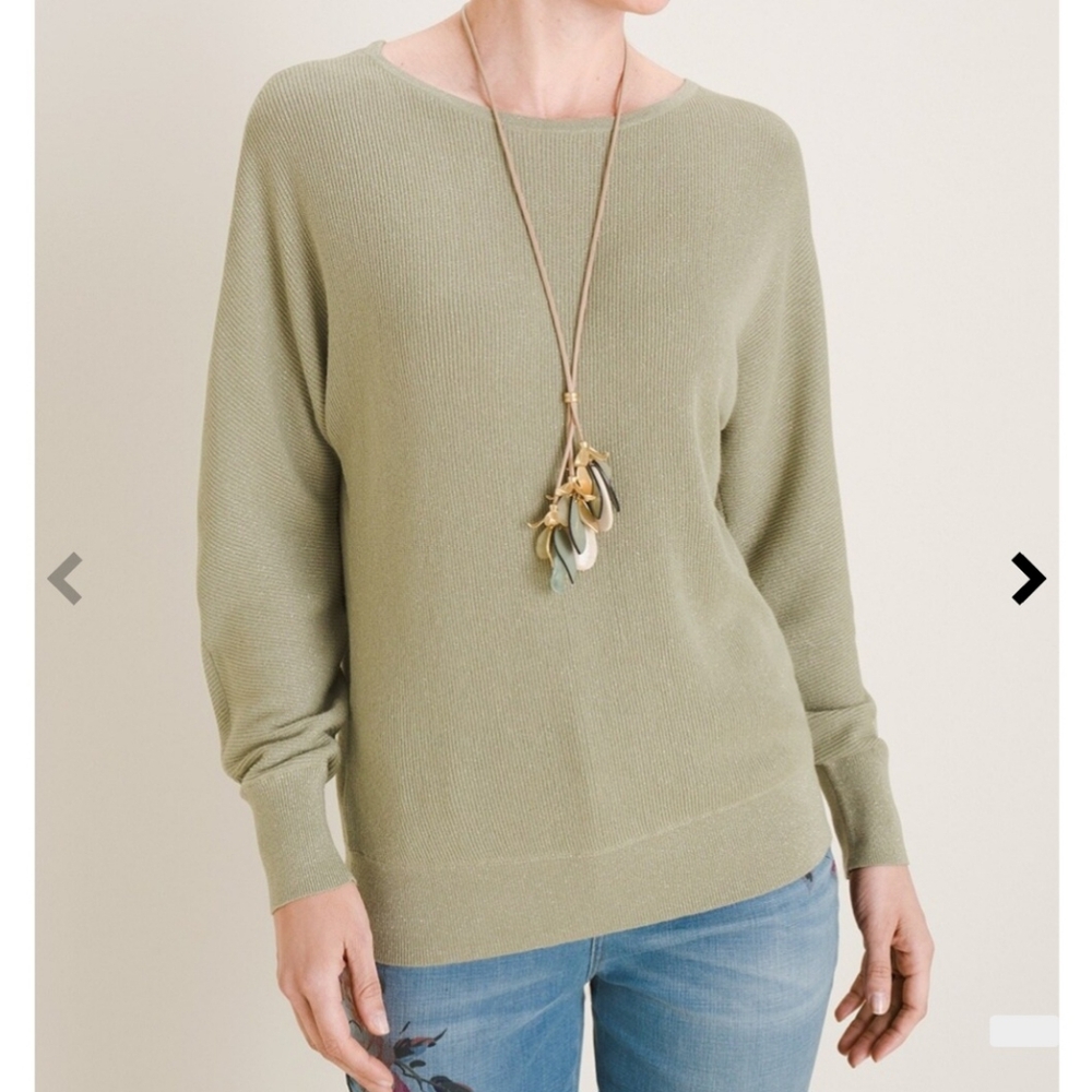 Chico's Sage Green Dolman Sleeve Ribbed Shimmer Sweater